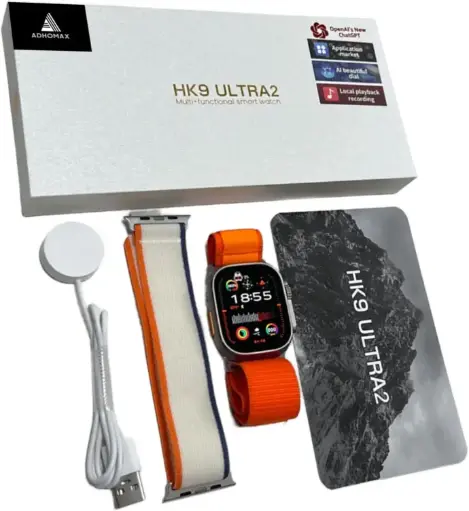 ADHOMAX New hk9 ultra2 smart watch, 2straps, Elegant Design 49MM Amoled display, AI ChatGPT, recording, NFC, IP67, compatible with IOS, android for men, women, strap print may vary (Orange)
